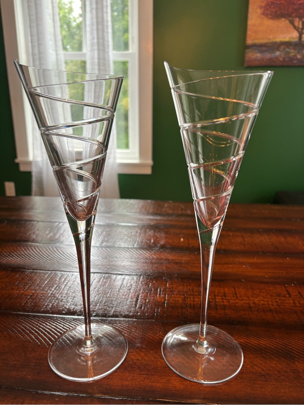 Clear Spiral-Accent Champagne Flutes - Set of 2